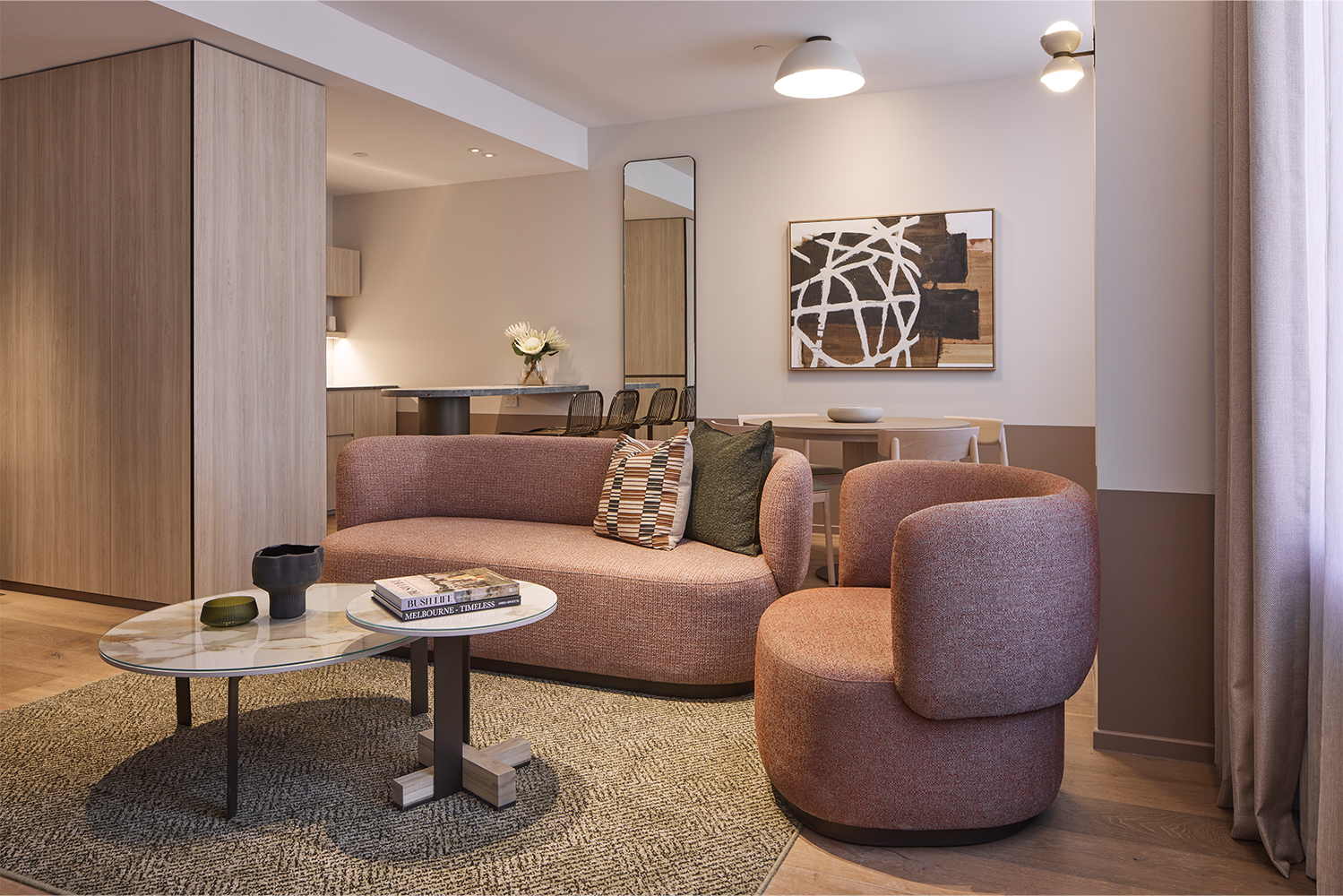 Rydges Melbourne Hotel_Deluxe One Bedroom Apartment_Living Room and Kitchen